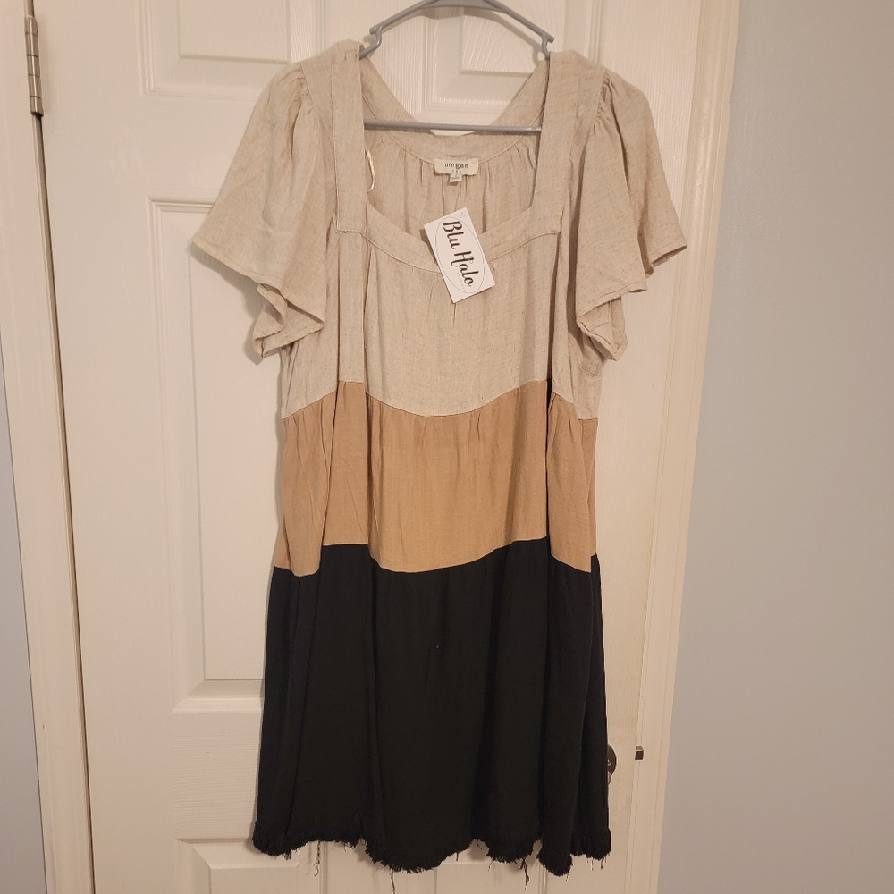 Dress, large, black/brown/tan